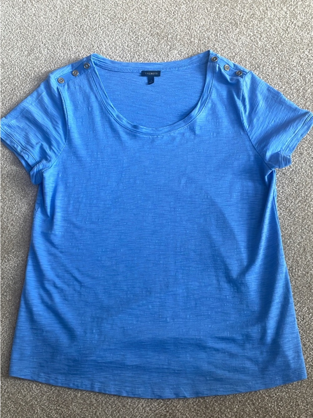 Talbots Bright Blue Short Sleeve Tee with Shoulder Buttons